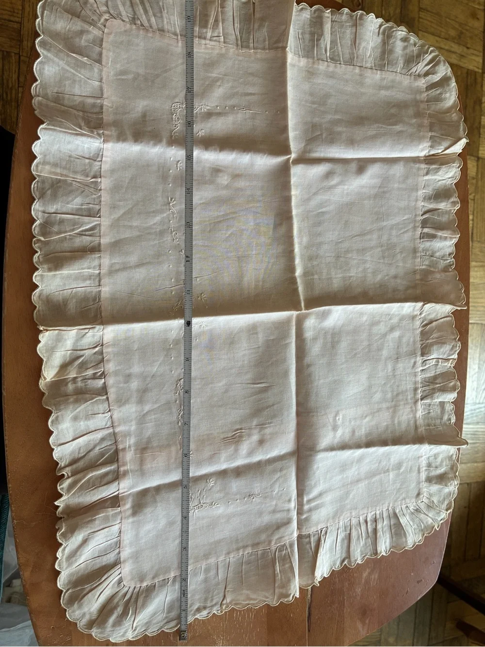 Embroidered Ruffled Linen Pillow Sham - Soft Blush 100% cotton
